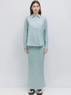 JUPE NYC  Sivan Linen Maxi Skirt Blue Medium - maxi linen skirt blue